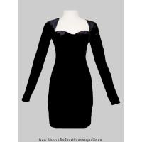 ราคา ชุดเดรสสั้น,ชุดออกงาน สีดำ แขนยาว คอกว้าง ซิปซ่อนด้านหลัง ผ้ากำมะหยี่ ความยาวชุด 35 (42806018507)