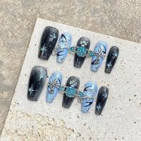 ราคา Blue Gin Night Glitter Stars Handmade สวมใส่เล็บ Spice Girls Diamond Planet Nails Art Luxury Niche กดบนเล็บปลอม (28455736205)