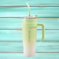 ราคา ถ้วยสีเขียวขนาดใหญ่ 1200ml ++ ถ้วยอนามัยสแตนเลสคุณภาพสูงพร้อมที่จับพร้อมถ้วยกาแฟ STRAW (41715799968)