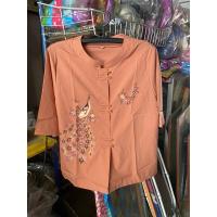 ราคา เสื้อชุดลำลอง ผ้า Cotton ลินิน สีส้มอิฐ เพ้นท์ลายนกยูงและดอกไม้ (29154148014)