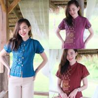 ราคา เสื้อผ้าฝ้าย ผ้าพื้นเมืองคอจีนหมักโคลนลายขอ เสื้อพื้นเมือง เสื้อผ้าไทย (21560088776)