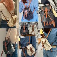 ราคา 100% ของแท้ CELIN FOLCO โลโก้พิมพ์ผ้าใบ / หนังวัววัสดุ Mini กระเป๋าเป้สะพายหลังกระเป๋าสะพายคู่ (51903534378)