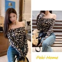 ราคา เสื้อยืดลายเสือดาว แขนยาว คอปาด ทรงสั้น (40606509556)