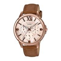 ราคา Casio Sheen นาฬิกาข้อมือผู้หญิง สายหนังแท้ รุ่น SHE-3056PGL,SHE-3056PGL-7A,SHE-3056PGL-7AUDF - สีน้ำตาล (5816849873)