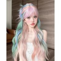 ราคา GDS Wigs วิกผมลอนสีเรนโบว์พาสเทล มีหน้าม้า (ยาว 70 cm) (42327306991)