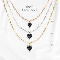 ราคา สร้อยคอนิลดำแท้ (Onyx) หัวใจมินิมอล เงินแท้ 925 ชุบทองคำขาว/ทอง /โรสโกลด์ จี้พลอย GEORGE Jewelry (46705008066)