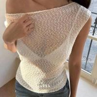 ราคา Crop TC2615 เสื้อเบลาส ถักลูกไม้ลายฉลุ แขนสั้น คอปาด (55056073042)
