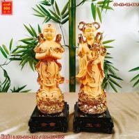 ราคา (เสริมบารมี) ลูกศิษย์เจ้าแม่กวนอิม กิมท้ง เง็กนึ้ง ยืนพนมมือ งานเรซิ่นพ่นทรายทอง/สีไม้ พร้อมฐาน สูง 12 นิ้ว (12530812114)