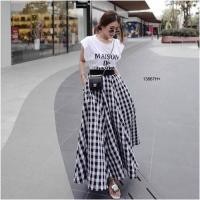 ราคา Set 2 ชิ้น เสื้อแขนสั้น ผ้าคอตตอนสกรีนภาษาอังกฤษ + กระโปรงยาวลายสก็อต ผ้าทอ เอวยางยืด พร้อมส่ง (23909078543)