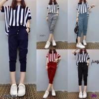 ราคา PE2436 Set 2 เสื้อแขนสั้นลายริ้วผ้าไหมอิตาลี่ มาพร้อมกางเกงขาวยาว 4 ส่วนจั้มปลายขาผ้าแมงโก้ (4806329540)