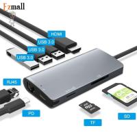 ราคา 8 in 1 Multi function Ports USB Type C Hub : 3 USB-A 3.0+ 1 RJ45(LAN port 100 Gb/s) +1PD(USB-C)+1SDCARD +1MicroSD+1HDMI (7712946335)