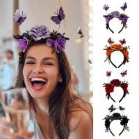 ราคา [FISI] แถบคาดผมทรง hoop ลายดอกไม้และผีเสื้อ ออกแบบมาสำหรับฮัลโลวีน ยืดหยุ่น สไตล์คอสเพลย์ และของตกแต่งงานปาร์ตี้ (58005626781)