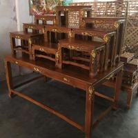 ราคา โต๊ะหมู่บูชาไม้สักแกะลายลงทอง หมู่9หน้า9 ขาสูง70 ซม. (7607519863)
