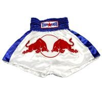 ราคา THAISMAI BS1017 กางเกงมวยไทย ผ้าต่วน-ขาว ขอบแถบน้ำเงิน ปักกระทิงแดง (12245900634)