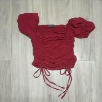 ราคา เสื้อครอปสีแดงสม็อคทั้งตัว2 (41902794752)