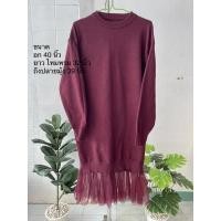 ราคา เดรสไหมพรมสีแดงแขนยาวมีชายระบาย (15618570368)