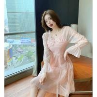 ราคา ชุดเดรสเกาหลี ออกงาน สีโอรส วิ๊งค์ๆ แขนซีทรูผ้าใส่สบายไม่คัน งานป้าย สินค้านำเข้า พร้อมส่ง (23414112959)