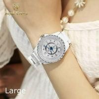 ราคา Royal Crown นาฬิกาข้อมือ เหมาะกับผู้ชายก็ได้ผู้หญิงก็ดี สายเซรามิค เพชร cz อย่างดี รุ่น 3821 (9761030141)