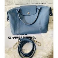 ราคา Longchamp Le Pliage Cuir S flash saleหนังแกะ หูสั้น มือ2 สีฟ้า (11011501489)