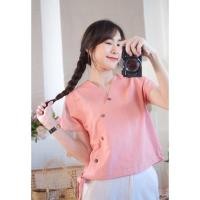 ราคา เสื้อผ้าฝ้าย คอวี กระดุมเฉียง ผูกโบว์ด้านข้าง (13156845336)