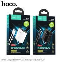 ราคา [หมด] Hoco HK50 หัวชาร์จเร็ว 2พอร์ต (USB & Type-C) รองรับเทคโนโลยีชาร์จไว PD 20W + QC 3.0 มีไฟ LED แสดงสถานะชาร์จ hc7 (20634884342)