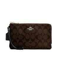 ราคา COACH กระเป๋าคล้องมือ DOUBLE ZIP WALLET IN SIGNATURE COATED CANVAS F16109 (IM/BROWN/BLACK) (568141604)