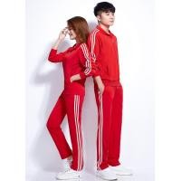 ราคา ส่งจากไทยกางเกงวอร์ม / เสื้อวอร์ม สีแดงสด 3 แถบขาว ชาย/หญิง (26783151638)