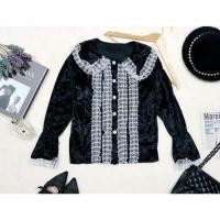 ราคา เสื้อเชิ๊ตกำมะหยี่วินเทจแต่งลูกไม้ (12941895376)