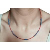 ราคา สร้อยคอหินลาพิสลาซูลี่ และ หินปะการัง หินนำโชค แฮนเมด Tiny Lapis Lazuli Tube Bead Necklace with Coral Minimalist (26351385850)