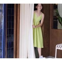 ราคา PAPERS - lady morgan dress used เดรสระบายผ้าลินิน สีเขียวมะนาว (3888194213)