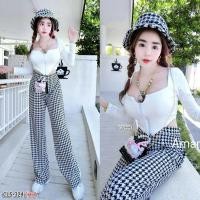 ราคา ชุดเซ็ท เสื้อแขนยาวคอเหลี่ยม สีขาว กางเกงขายาว ลายชิโนริ สีดำ ใส่เที่ยวออกงานได้ค่าชิลๆ ใส่ออกเดท CL5-324 TW15271 (9319478830)