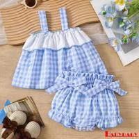 ราคา Bab-Baby Girl Gingham Frill Trim Cami Tops Bow Elastic เอว Ruffle กางเกงขาสั้น 2 ชิ้นชุด (24845261302)