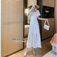 ราคา เดรสยาวผ้าฉลุ M-XL ชุดไปวัด ออกงาน ไปงาน ชุดสวยๆ สีขาว ทำบุญ งานป้าย THE CLASSIC (3159505193)