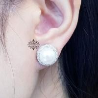 ราคา ต่างหูมุกแท้ ล้อมเพชรแท้ ทองขาว 18k (4814159726)