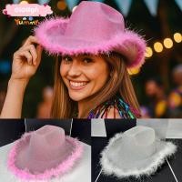 ราคา ELOGH หมวกคาวบอย, ปีกตุ๊กตา Western สไตล์หมวกชาวประมง, กันแดดสีชมพูเงินหมวกปีนเขางานแต่งงาน Bachelorette ชุดอุปกรณ์เสริม (56604981428)