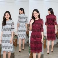 ราคา เดรสลูกไม้ทูโทนแขนระบาย สีขาว สวยเรียบร้อย มีซับใน ซิปหลัง มีไซส์ S M L XL XXL เดรสผู้หญิง เดรสเกาหลี เดรสทำงานสวย DRESS (6550227674)
