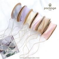 ราคา (ยกม้วน10หลา) ริบบิ้นผ้าแก้ว ขอบทอง ผ้าโปร่ง สีพาสเทล ผ้าพริ้ว (15506662825)