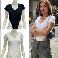 ราคา Sns408บอดี้สูทสุดเซ็กซี่คอวีกุ้นแขนสั้นผ้าเรย่อน (42853364524)