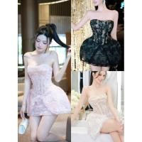 ราคา [MUSE STORE] VIDEO - เดรสลูกไม้สุดหรูเย้ายวนกับสายพองและลูกไม้ดอกไม้นูน (51854853881)