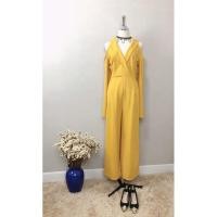 ราคา จั้มสูทคอปกเว้าไหล่สีเหลือง (7558394714)
