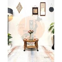 ราคา โต๊ะกลมหวายท็อปกระจก ล้อเลื่อน เฟอร์นิเจอร์ไม้หวาย ญี่ปุ่นมือสอง (43524789986)