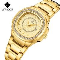 ราคา WWOOR นาฬิกาข้อมือผู้หญิงแท้นาฬิกากันน้ำหรูสีชมพูนาฬิกาสายสแตนเลสสีโรสโกลด์ 8874 (6238690486)