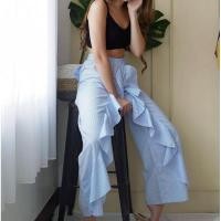 ราคา NEW SEAXSUN Madeline Blue Striped Ruffle Pants / ZARA Look Alike Long Wide Leg Pants / Summer Pants / Womens Long Pants (27425789380)