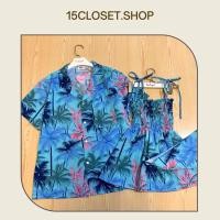 ราคา ชุดเซตเสื้อคู่ เสื้อสายเดี่ยวผูกไหล่ งานสม็อครอบอก+ผ้าโพกผม+เชิ้ตฮาวายคอปกแขนสั้น (27975972076)