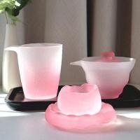 ราคา ชุดน้ำชากระจกฝ้าสีชมพูสไตล์ญี่ปุ่นสำหรับผู้หญิง แก้วน้ำชา Gaiwan Gongfu แก้วน้ำชาสำหรับพิธีการ แก้วชิม IQBC (27286899435)