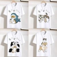 ราคา เสื้อยืดคอกลมแขนสั้น สกรีนลายแมว สีขาว ES431-ES435 (49054357455)