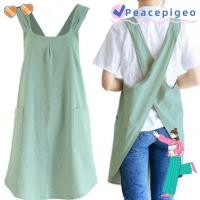 ราคา PEACEPIGEO ผ้ากันเปื้อนทําอาหารอบ, สีทึบผ้าฝ้ายผ้าลินินผ้ากันเปื้อนข้ามกลับ, แฟชั่นระบายอากาศแขนกุดเสื้อผ้าทํางานงานบ้าน (44326715516)