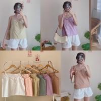 ราคา ENเสื้อสายเดี่ยวรูดเชือกผูกโบว์ที่หน้าอกสไตล์มินิมอล ผ้าคอตตอนลินินใส่สบาย สายเดี่ยว สายเดี่ยวเกาหลี (16127544335)
