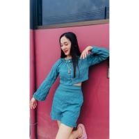 ราคา [Reeya] ชุดเซ็ท เสื้อเปิดไหล่ + กางเกงขาสั้น ใส่สบาย ไม่ร้อน ระบายอากาศดี สินค้าพร้อมส่งจากไทย (20142195684)