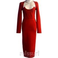 ราคา ชุดเดรสสีเเดงคลุมเข่า แขนยาวแบบเข้ารูป เรียบหรู ชุดราตรีออกงาน (23766401487)